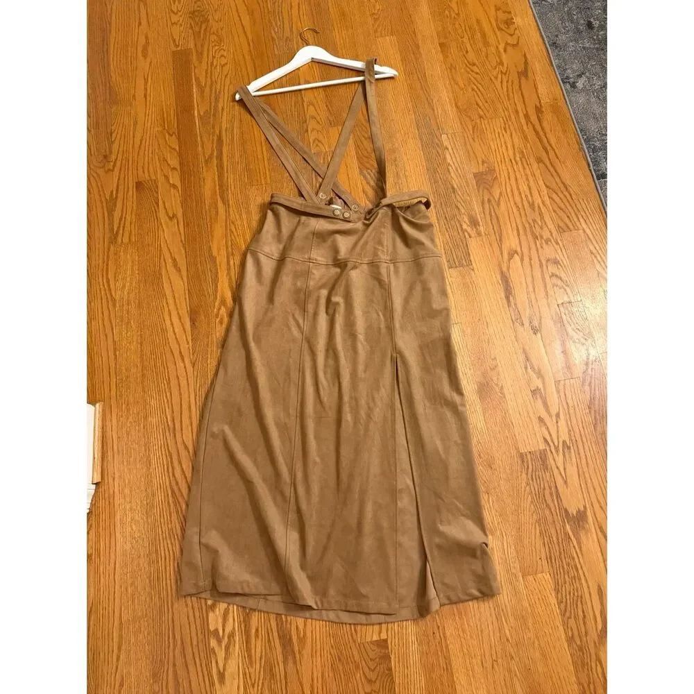 Anthropologie Maeve Brown Faux Suede Suspender Skirt sz 18W NWT